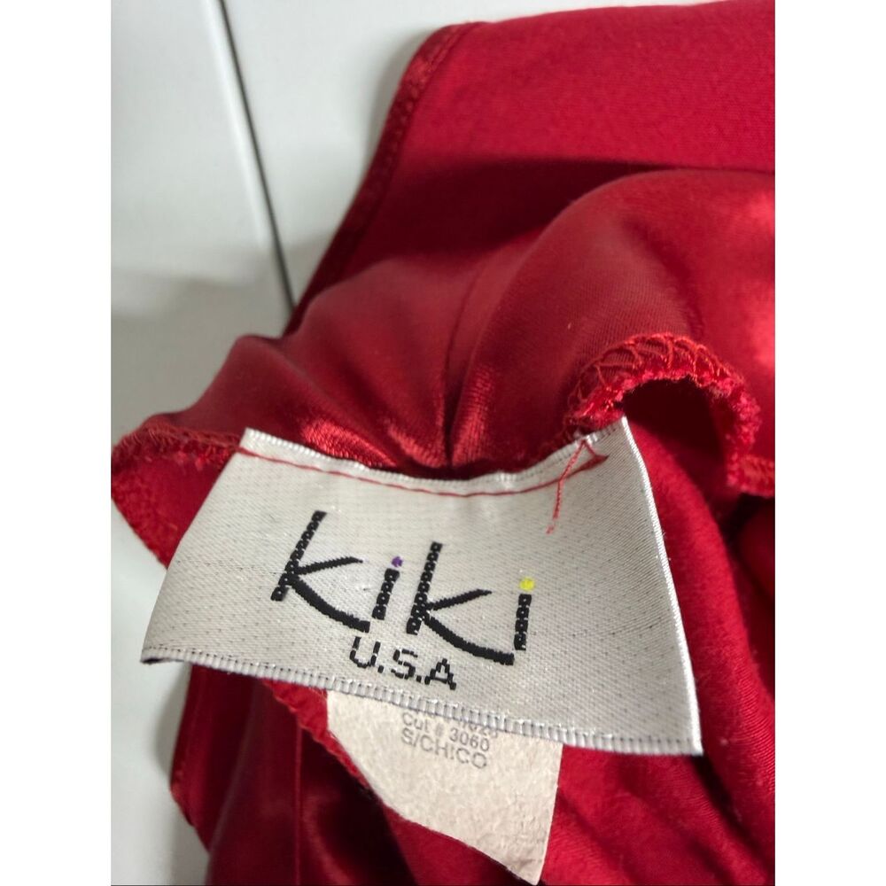 Kiki U.S.A Red Satin Maxi Dress Open Back Lace-Up Evening Gown Size S Chic - Picture 13 of 15